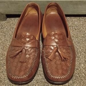 Men's Brown Woven Leather Tassel Loafers By Cole Haan 9 1/2